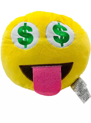 Top Trenz Emojicon Dollar Eyes Tongue Out Emoji Plush Pillow Yellow