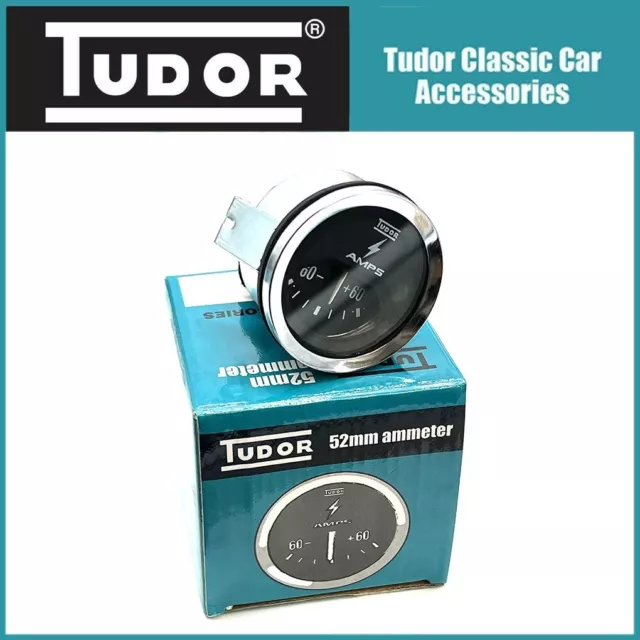Tudor Classic Car Ammeter 52mm Black Chrome Bezel 60 to 60 amps MG, Mini, Jaguar