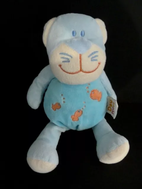 Y6- DOUDOU PELUCHE DOUKIDOU CHAT 26 cms BLEU poisson rouge dou kidou  ETAT NEUF