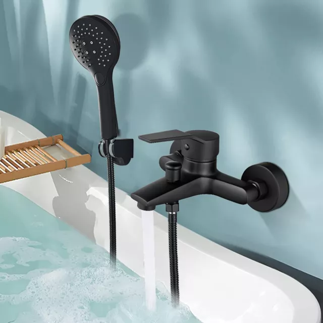 Matte Black Bathroom Sink Faucet Wall Mount Tub Filler Faucet with Hand Shower