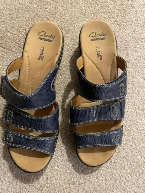 WOMEN'S CLARKS SLIDE-ON Adjustable Sandals - Brand New - Navy Blue ...