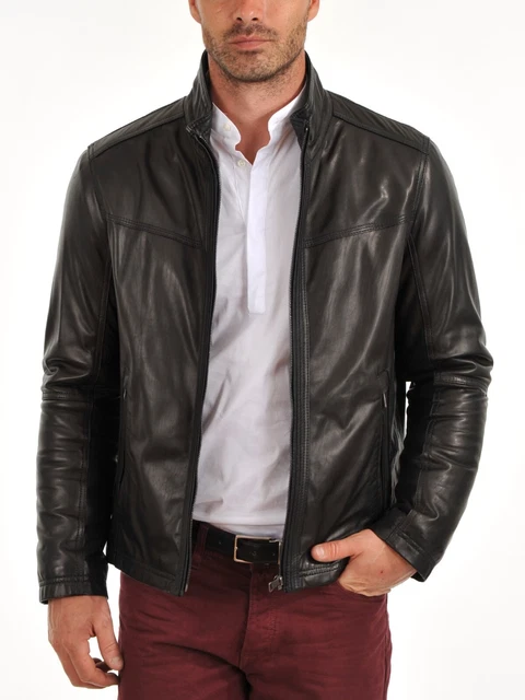 NEW Stylish Men's Genuine Lambskin Leather Black Slim Fit Jacket