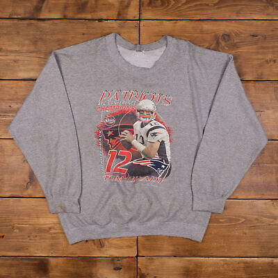 Vintage NFL New England Patriots Sweatshirt XL Tom Brady Grey Roundneck Jumper