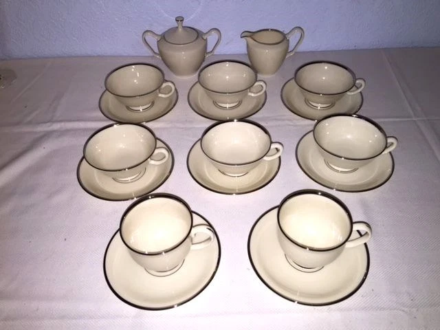 Lenox Montclair Platinum Cups & Saucers (8 Sets) ~ Cream, Suger Bowl - Excellent