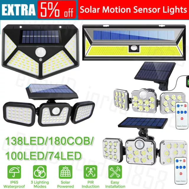 Solar Motion Sensor LED Light Outdoor Garden Wall Security Flood Lamp Waterproof