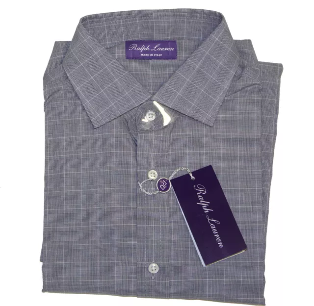 Ralph Lauren Purple Label Italy Grey Glen Plaid Aston Button Down Dress Shirt