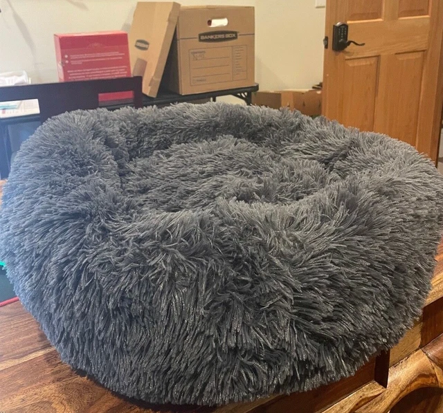 Donut Plush Pet Dog Cat Bed Fluffy Soft Warm Calming Bed Sleeping Kennel Nest