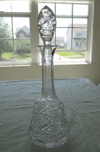Genuine Hand Cut Lead Crystal Liquor Decanter With Stopper Made in Poland 15"