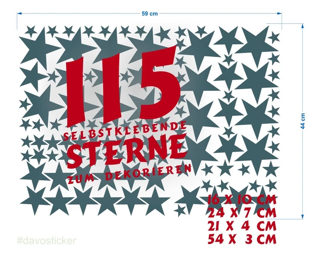 MegaSet 115 Sterne Wandtattoo matt-grau Aufkleber Sticker Dekoration Himmel Star