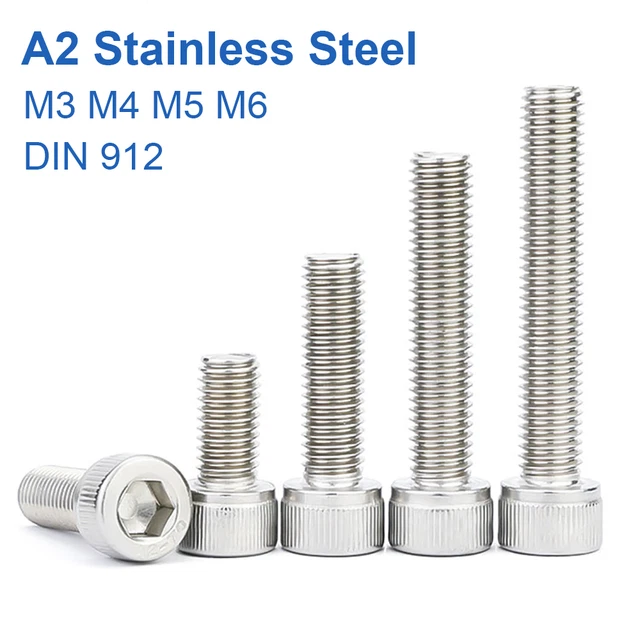 M3 M4 M5 M6 Socket Cap Head Screws Hex Allen Bolts DIN 912 A2 Stainless