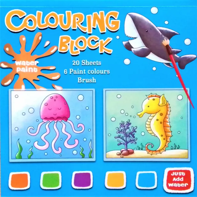 Colouring Block Malblock inkl.Wasserfarbe & Pinsel Malbuch Kinder Malen Zeichnen
