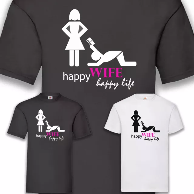 Happy Wife Happy Life Fun Shirt T-Shirt Herren Geschenk Mann 100% Cotton S-5XL