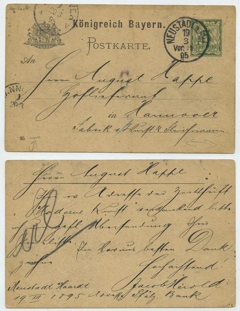 68448 - Ganzsache P 38 (95) - Postkarte- Neustadt a.Hdt. 19.3.1895 nach Hannover