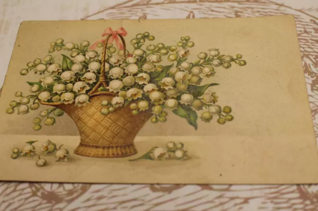 ANTIQUE POSTCARD Happiness Carrier Thrush Basket