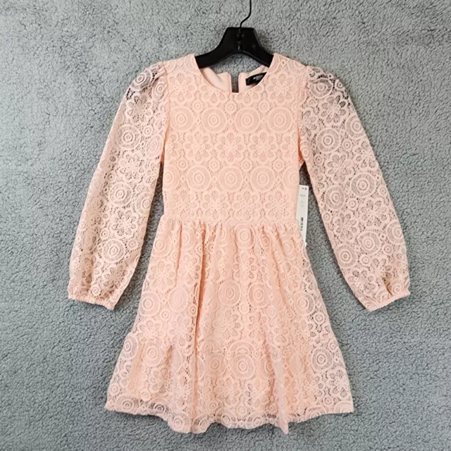 Aqua Long Sleeve Lace Dress Girl's S Blush Scoop Neck Concealed Back Zip +