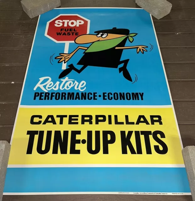 NOS Vintage CAT Tune Up Kits 25”x38” Poster Sign - Stop Fuel Waste LEWQ4333