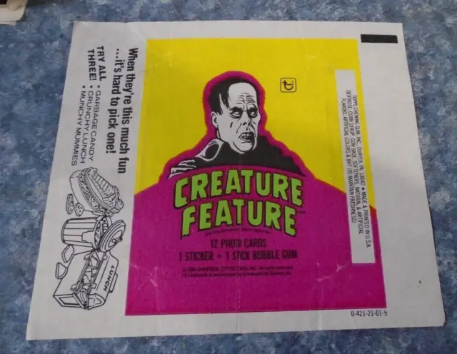 Creature Feature wax pack wrapper 1980 Topps Garbage Candy Crunchy Lunch AD