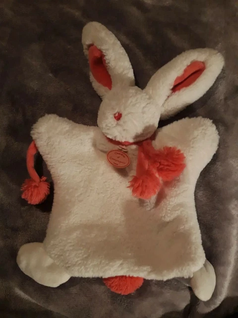 Doudou et Compagnie Marionnette lovely Lapin Blanc Rose Pompon ttbe