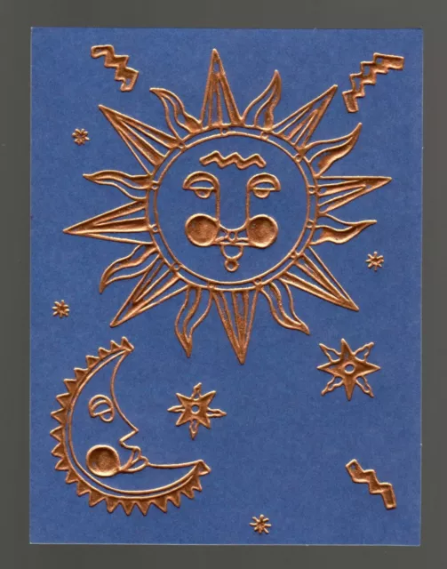 Celestial Thank You Note Cards Set of 5 Sun Moon Stars Metallic Embossed Blue