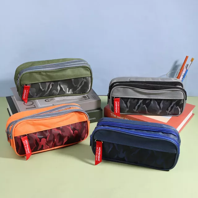 Double Zipper Camouflage Canvas Pencil Case Boy Pencil Bag School Stationery Bag