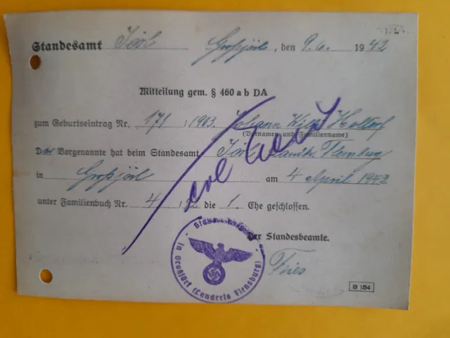 German Registery Office Documents ( Standesamt)  1940  *  1945    69