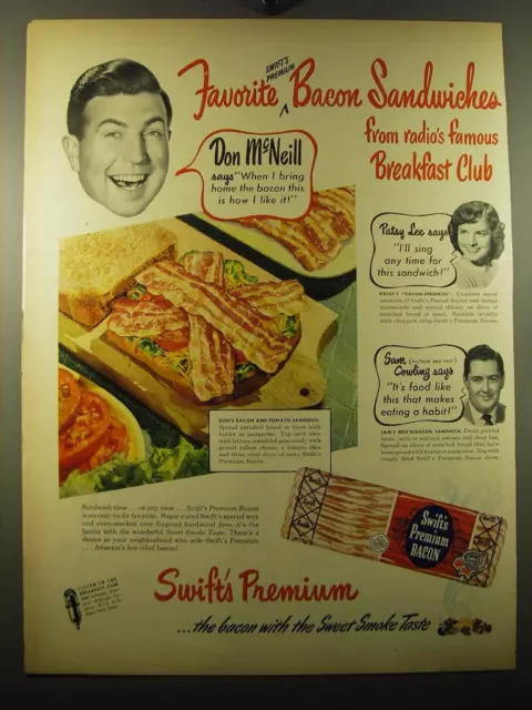 1950 Swift's Premium Bacon Ad - Don McNeill, Patsy Lee and Sam Cowling