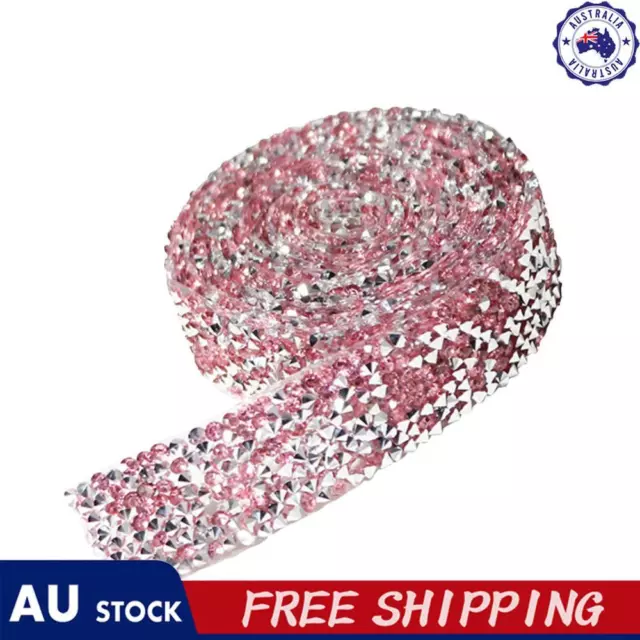 Self Adhesive Crystal Rhinestone Diamond Ribbon Sticker (Silver + Pink)