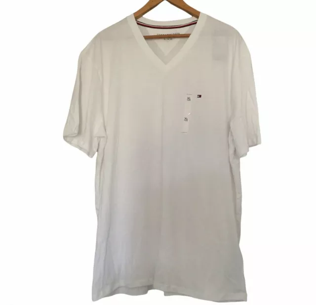 Tommy Hilfiger White T Shirt Size XL Logo Collarless Stretch NWT