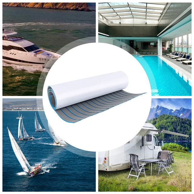 EVA Bootsmatte 240x90cm - 6mm Stark, Selbstklebend, Grau Teak-Optik