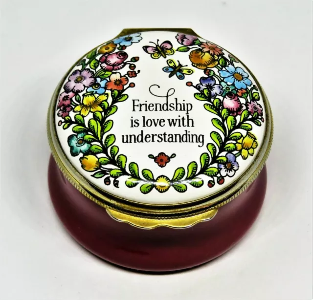 Halcyon Days English Enamel Box- Friendship Is Love With Understanding & Flowers