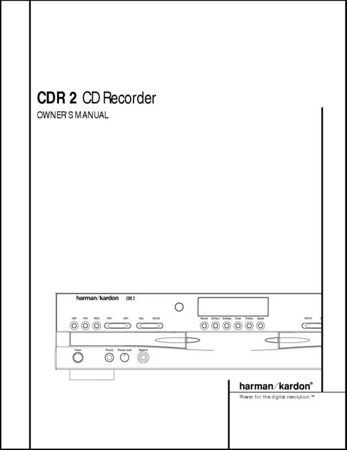 Harman Kardon CDR-2 CD Recorder Owner's Manual - 32lb paper & heavyweight covers