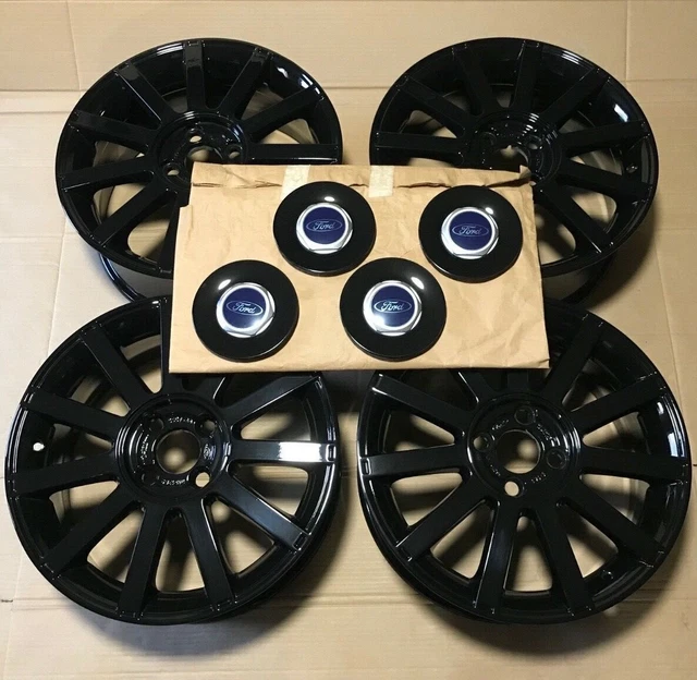 GENUINE FORD FIESTA MK6 ST500 17" x 7 BLACK ALLOY WHEELS & CENTRE CAPS