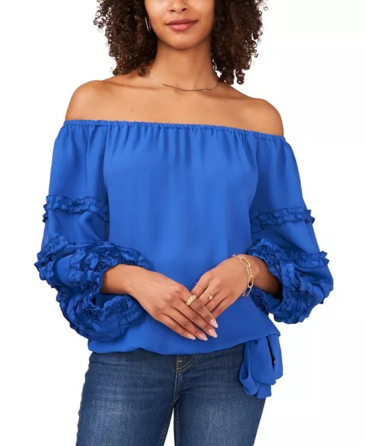 Vince Camuto Women's Off The Shoulder Frill Sleeve Blouse Blue Size X-Small