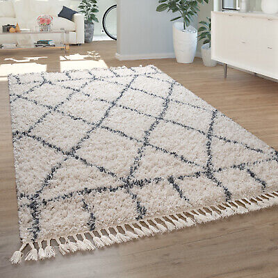 colore: grigio 080 x 150 cm the carpet Bahar Shaggy 35 mm motivo a rombi tappeto a pelo lungo per soggiorno 