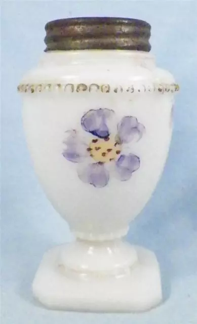 Salt Shaker Opaline Glass Purple Violet Flower Square Base 2 Pc Lid Antique