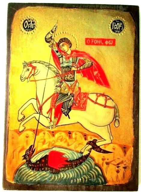 Vintage Orthodox hand painted icon St. George the Martyr