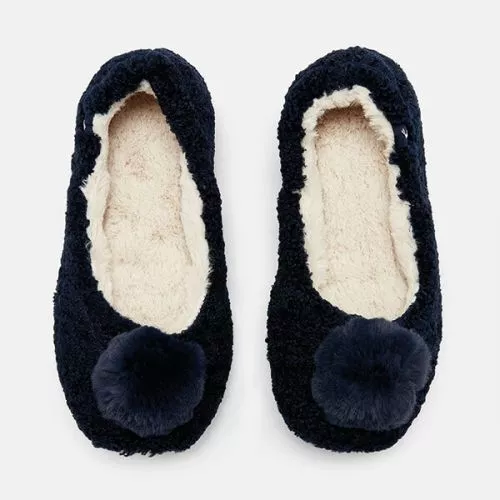 JOULES Pombury Slippers UK S 3-4 &  M 5-6 French Navy Pom Pom NEW FREEPOST OC66