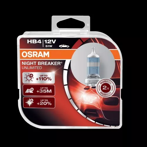 NEW! OSRAM HB4 9006 12V 51W P22d NIGHT BREAKER LASER +150% TWIN