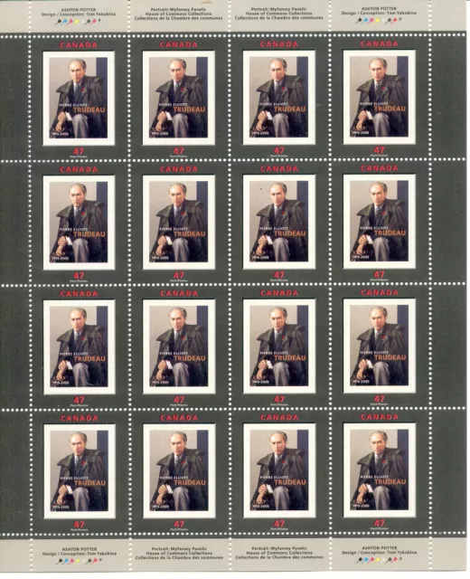 CANADA # 1909 SHEET - 2001 - PIERRE ELLIOTT TRUDEAU - 16 x $0.47 STAMP - MNH