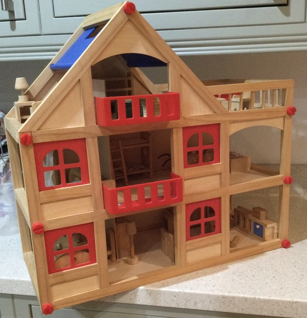 THREE STOREY WOODEN Dolls House With Furniture GIFT COLLECT
