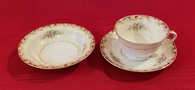 Noritake China Set Floral Design Cup, Saucer, and Bowl - Made in Occupied Japan 2