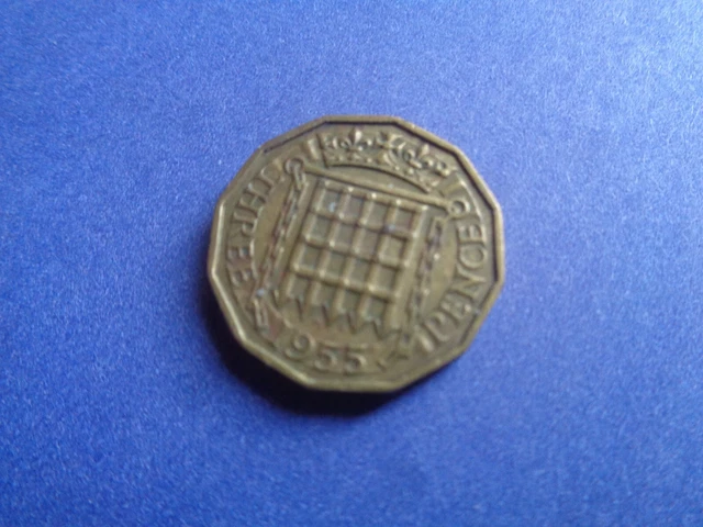 1955 Three Pence Coin UK Queen Elizabeth