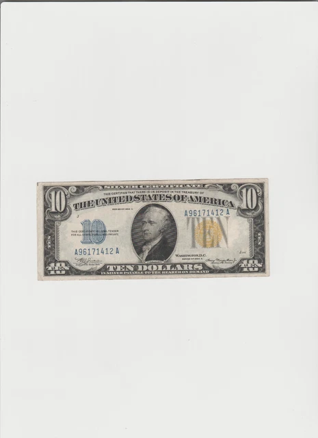 $10 1934 A (( NORTH AFRICA )) Silver Certificate  Lightly circulated.AA Block