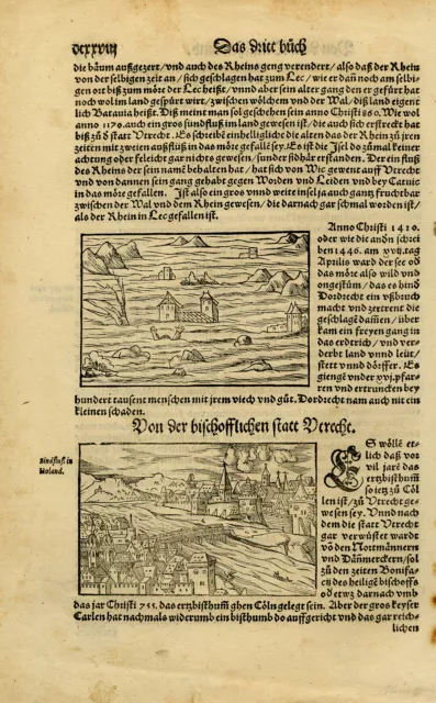 Antiker Druck - Große Flut von 1421 in Utrecht-Niederlande-Münster-Anonym-1592