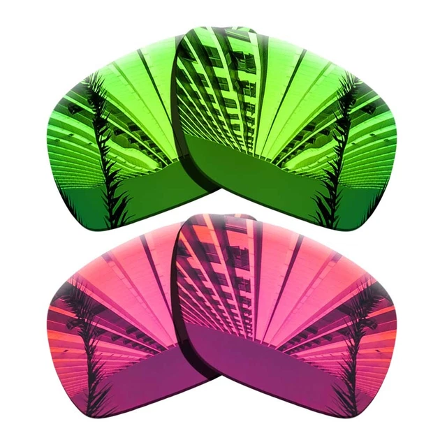 2 Pairs Polarized Replacement Lenses For-Oakley Dispatch 1-Green+Fuchsia Red