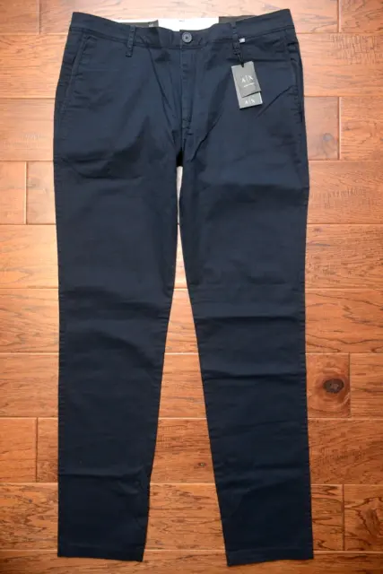 Armani Exchange A|X P45 Men Slim Fit Navy Stretch Cotton Chino Pants Trouser 36R