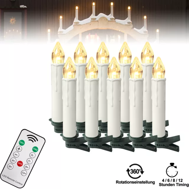 Kabellose Weihnachtskerzen 10er LED Christbaumkerzen Warmweiß Kerzen Timer & FB