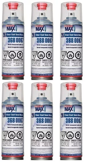 11.4oz Spraymax 2k Satin Clear Coat  Aerosol 3680067 - Car Paint Repair (6 Pack)
