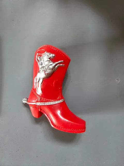 Vintage Fosta Red Plastic Western Cowboy&Cowgirl Boot Coin Bank With Spurs