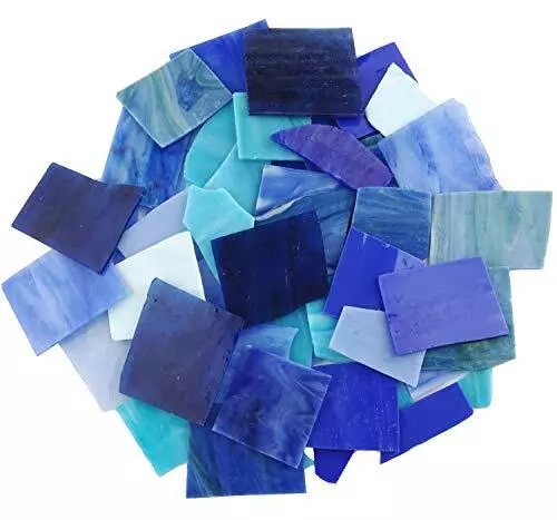 Blue Mixed Stained Glass Scrap Pieces Sheets, Glass Mosaic Tiles for Crafts .